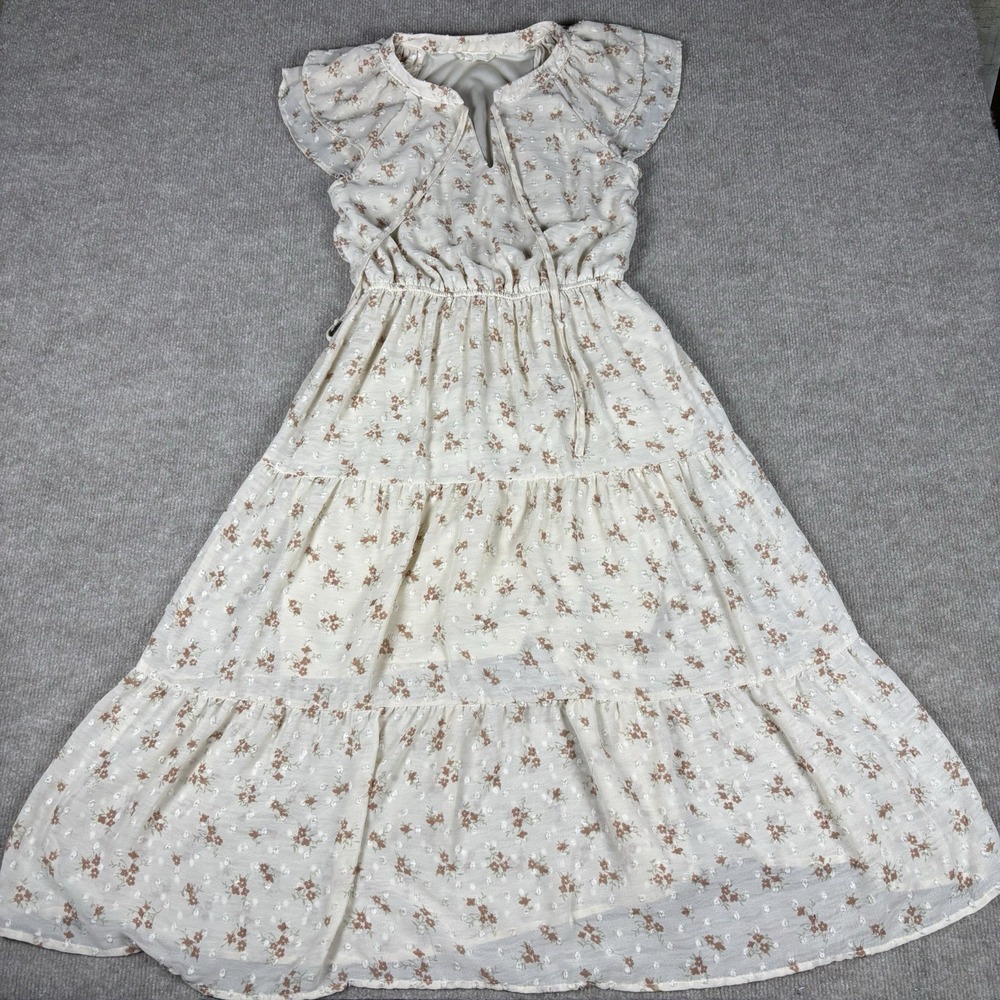 Altar'd State Cream Floral Tiered Midi Dress